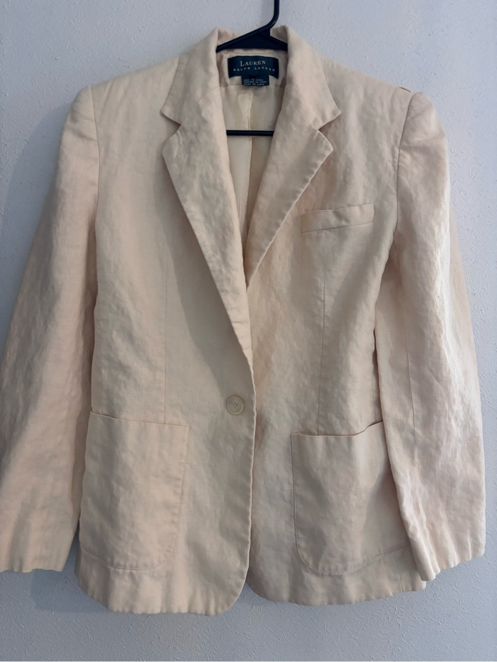 Ralph Lauren Pale Cream Linen-Blend Single-Button Blazer